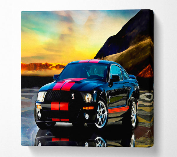 A Square Canvas Print Showing Shelby Mustang Red Stripes Square Wall Art
