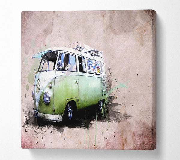 A Square Canvas Print Showing Hippies Van Square Wall Art