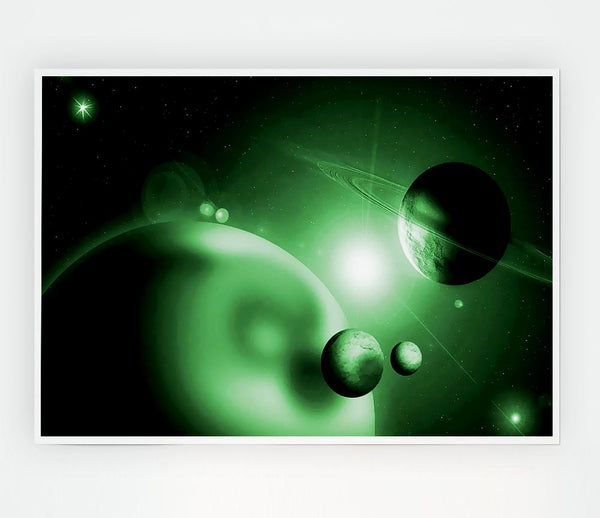 Green Planets Print Poster Wall Art