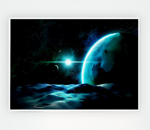 Green Star Planet Print Poster Wall Art