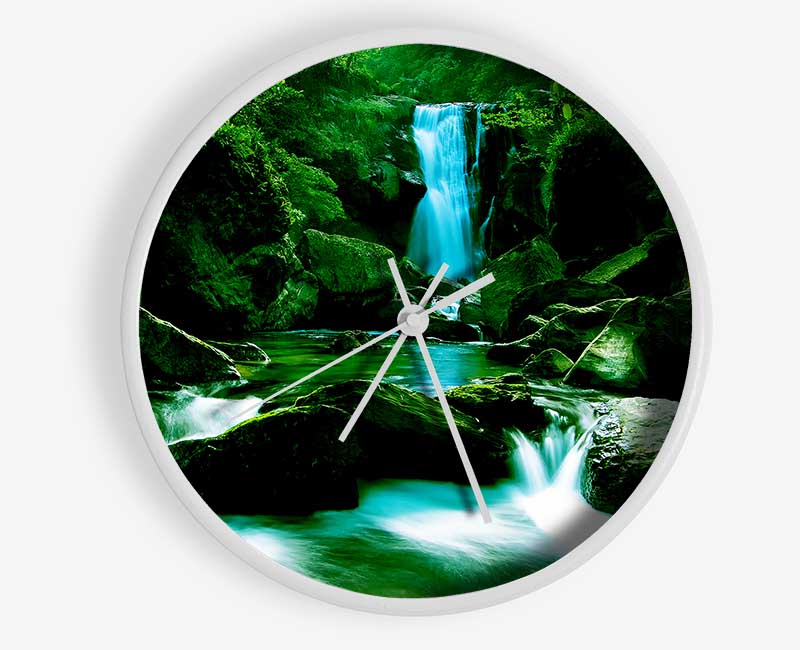 The Waterfall Flows Over The Rocks Clock - Wallart-Direct UK