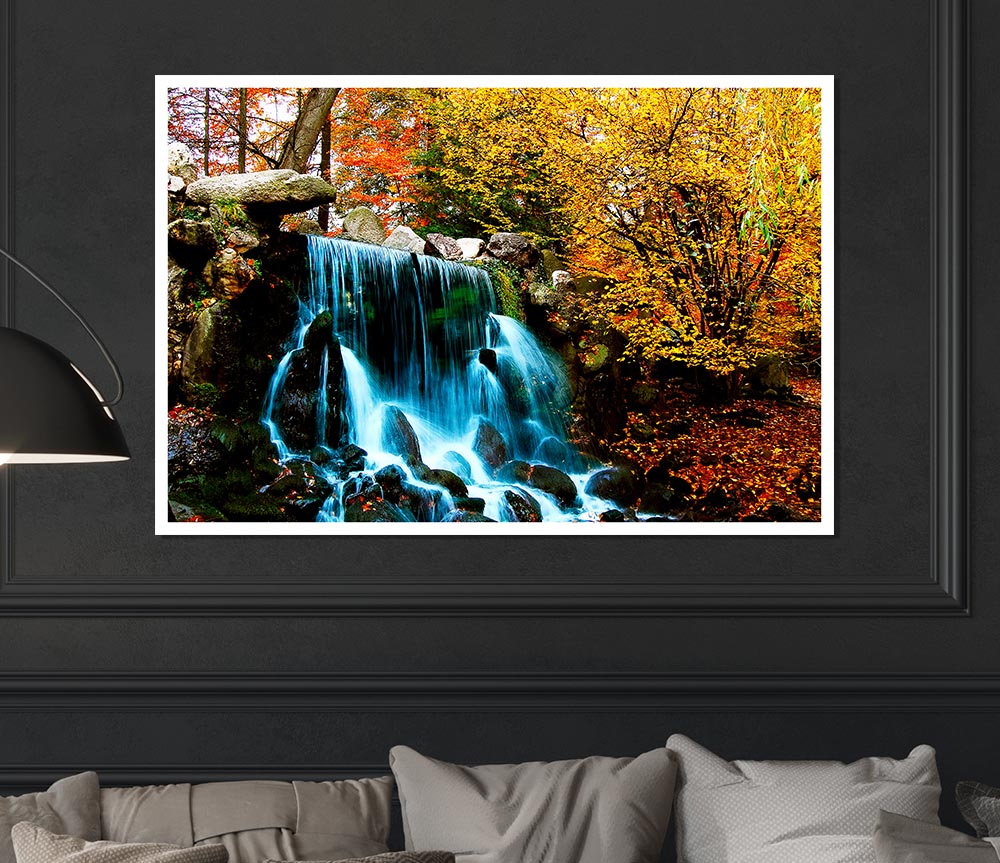 The Autumn Forest Waterfall Print Poster Wall Art