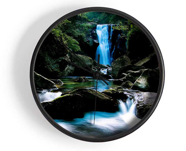 Enchanted Blue Waterfall Forest Flows Clock - Wallart-Direct UK