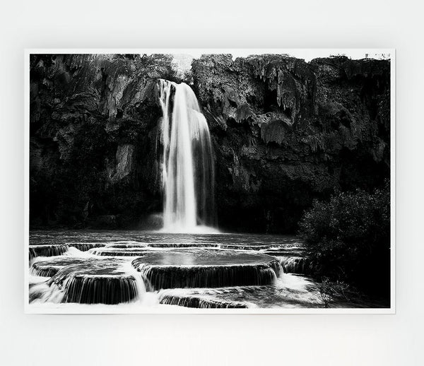 Hidden Woodland Waterfall Rocks B N W Print Poster Wall Art