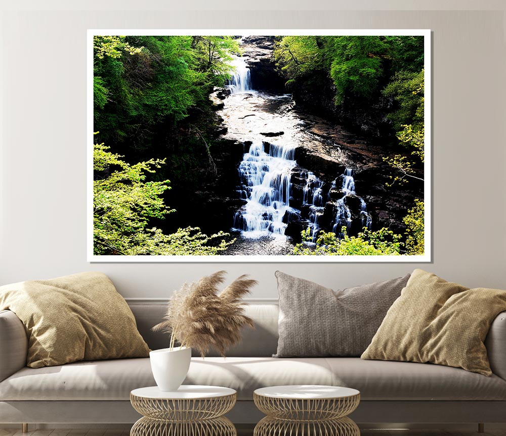 Forest Waterfall Gush Print Poster Wall Art