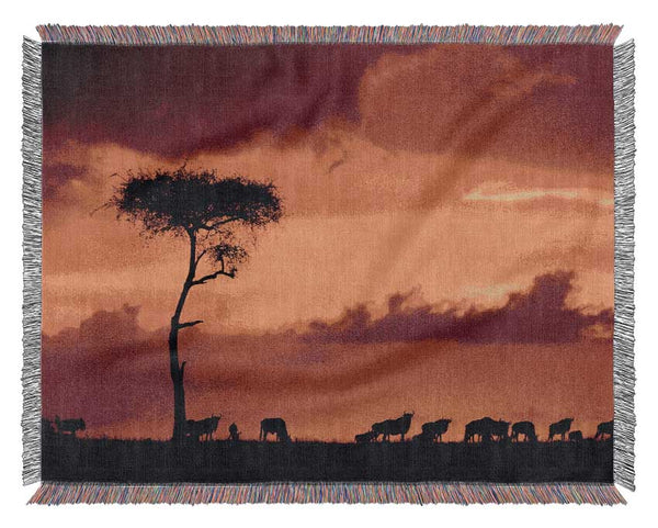 African Safari Sunset Woven Blanket