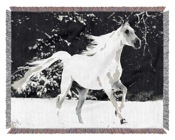 White Stallion Trot Woven Blanket