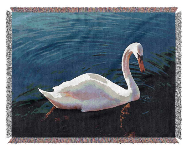 White Swan In Water Woven Blanket