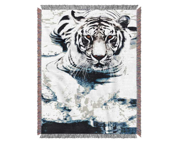White Tiger Stare Woven Blanket