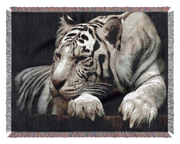 White Tiger Rest Woven Blanket