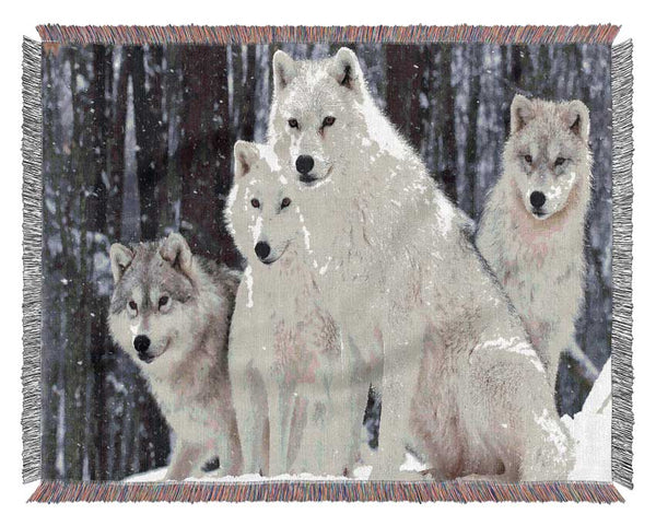 White Wolf Pack Woven Blanket