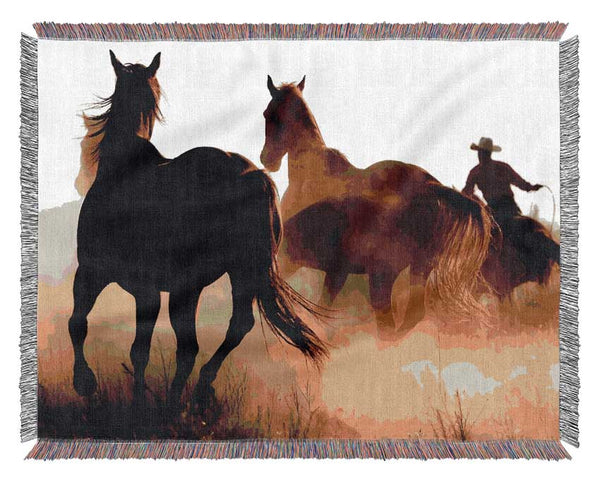 Wild Horses At Sunset Woven Blanket
