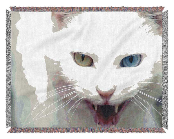 Wild White Cat Woven Blanket