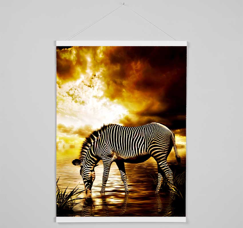 Zebra In The Golden River Hanging Poster - Wallart-Direct UK