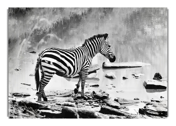Zebras Watering Hole B~w