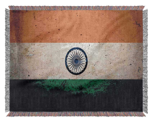 Indian Grunge Flag Woven Blanket