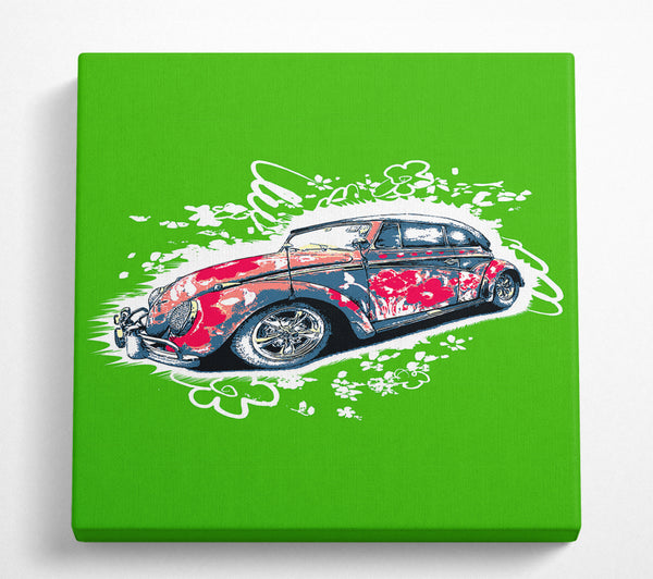 A Square Canvas Print Showing Flower Power VW Beetle Square Wall Art