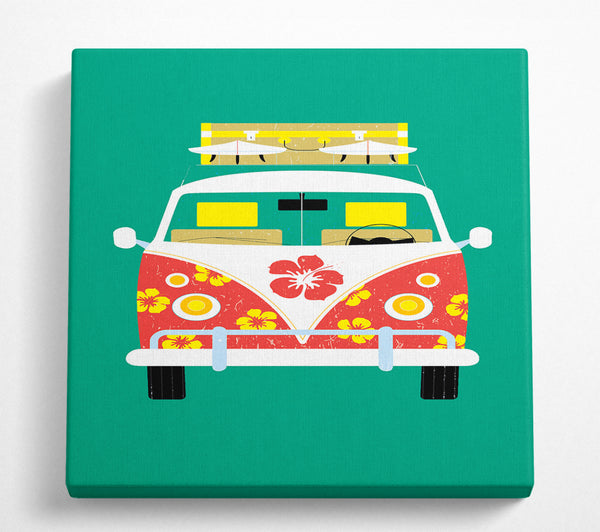 A Square Canvas Print Showing VW Camper Van Hippy Square Wall Art