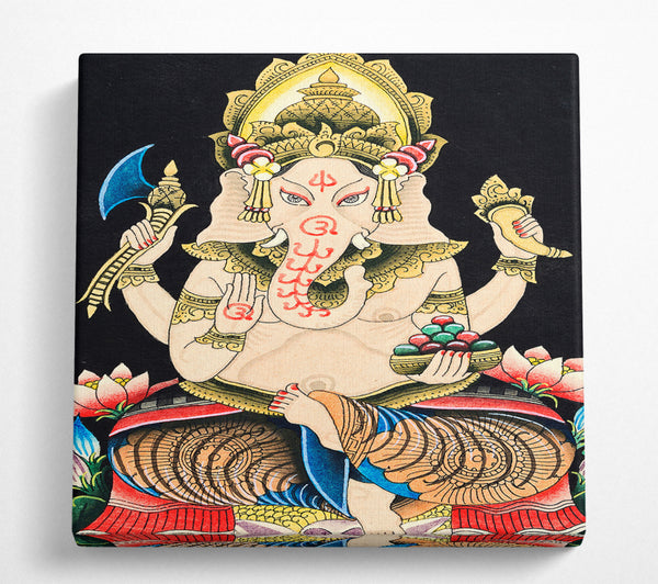 A Square Canvas Print Showing Hindu God Ganesha 2 Square Wall Art