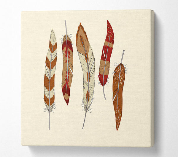 A Square Canvas Print Showing Red Indian Feathers Square Wall Art
