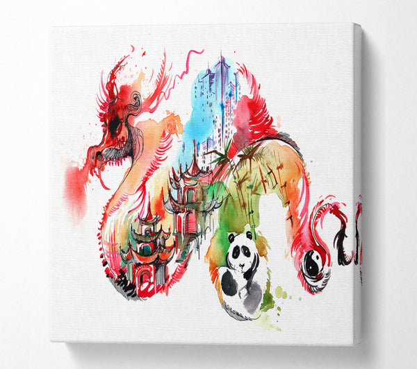 A Square Canvas Print Showing The Life In A Chinese Dragon Square Wall Art