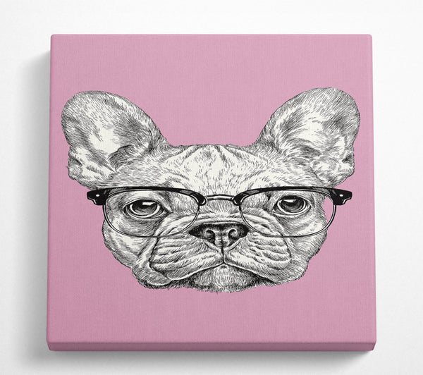 A Square Canvas Print Showing French Bulldog In Glasses Square Wall Art