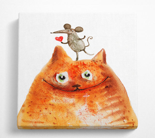 A Square Canvas Print Showing Cat And Mouse Love Square Wall Art