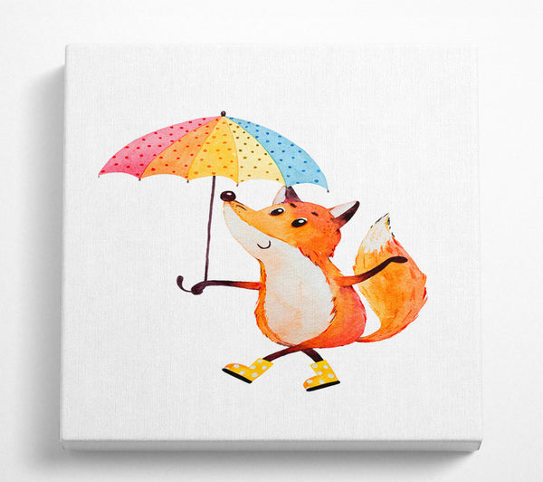 A Square Canvas Print Showing Foxy In The Rain Square Wall Art