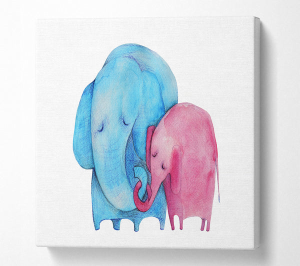 A Square Canvas Print Showing Mother And Baby Elephant Square Wall Art
