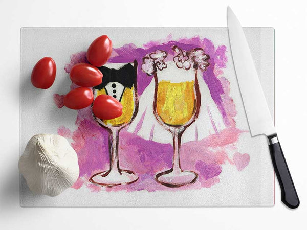 Champagne Toast The Bride And Groom Glass Chopping Board