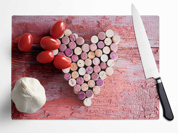 Wine Cork Love Heart Glass Chopping Board