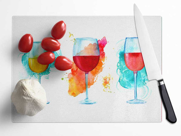 Red White Rose Wine Glass Chopping Board