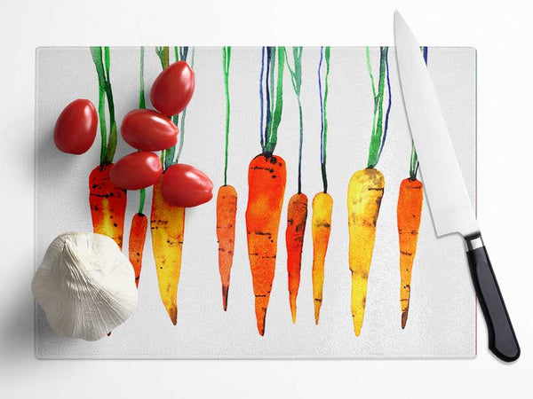 Dangling Carrots Glass Chopping Board