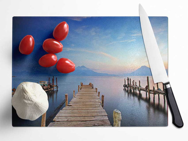 Mountains At The End Of The Dock Glass Chopping Board