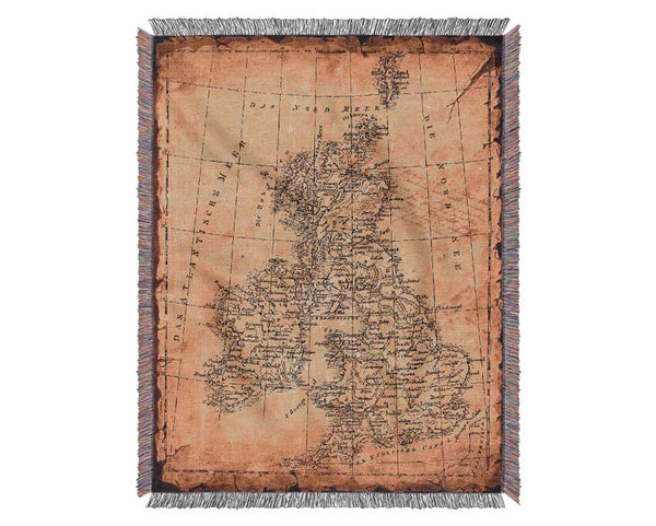 Vintage UK Map Woven Blanket