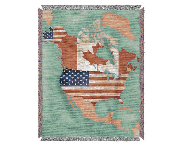 Canada And American Map Woven Blanket