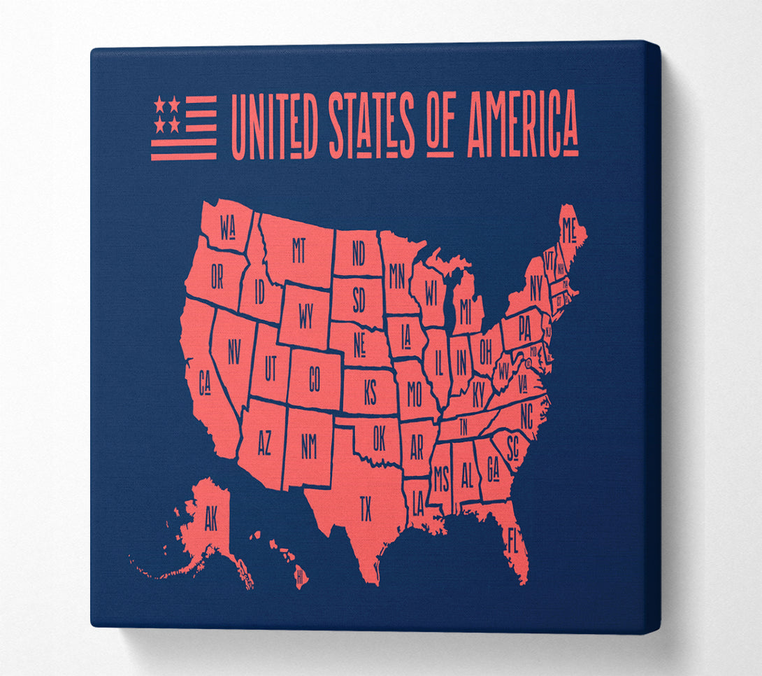 A Square Canvas Print Showing States Of America 1 Square Wall Art
