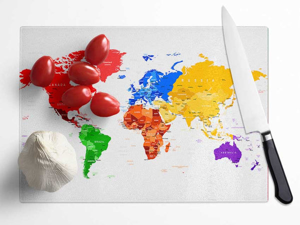 Map Of The World 9 Glass Chopping Board
