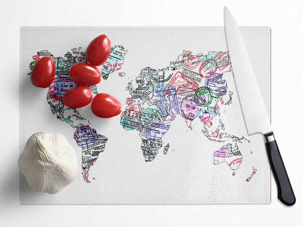 Map Of The World 8 Glass Chopping Board