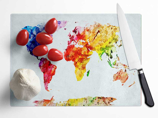 Map Of The World 6 Glass Chopping Board
