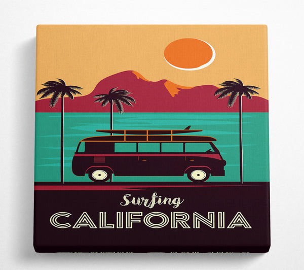 A Square Canvas Print Showing California Surfing Square Wall Art