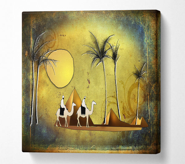 A Square Canvas Print Showing Camel Ride Through The Egyptian Desert Square Wall Art