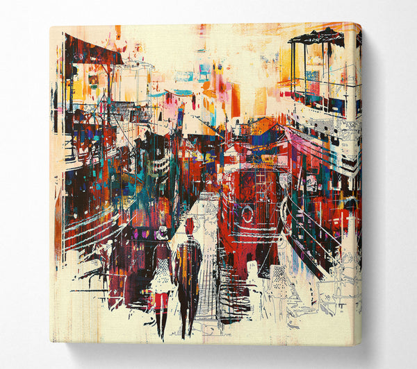 A Square Canvas Print Showing Adventure In The City Square Wall Art