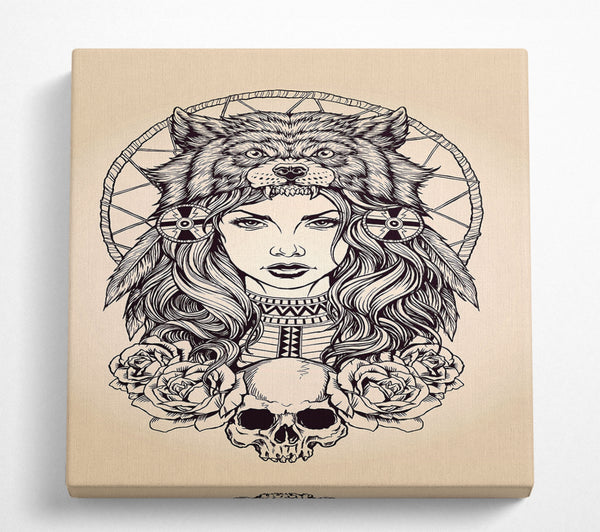 A Square Canvas Print Showing Indian Bear Woman Square Wall Art