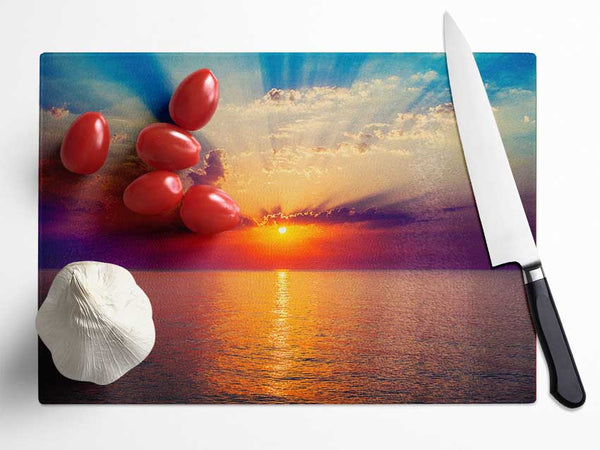 Sunrays Over The Ocean Glass Chopping Board