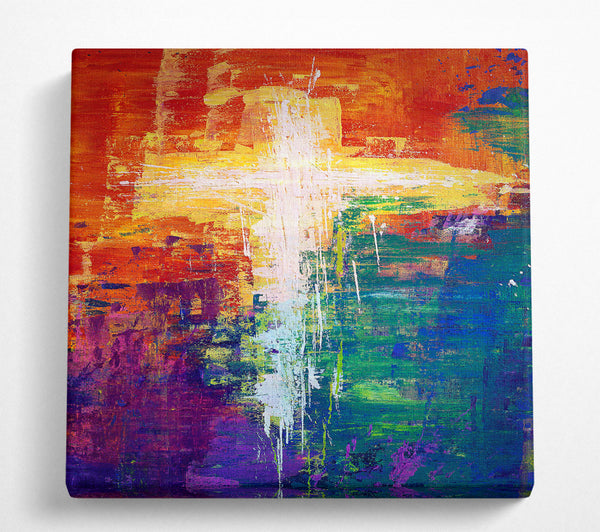 A Square Canvas Print Showing Rainbow Cross Square Wall Art