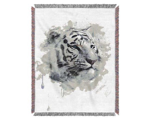 White Tiger Blue Eyes Woven Blanket