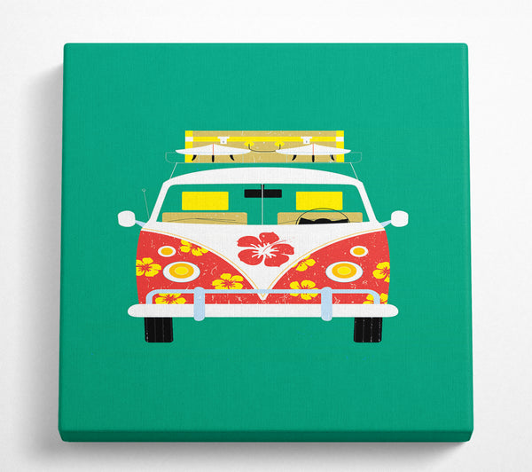 A Square Canvas Print Showing VW Camper Van Holiday Time Square Wall Art