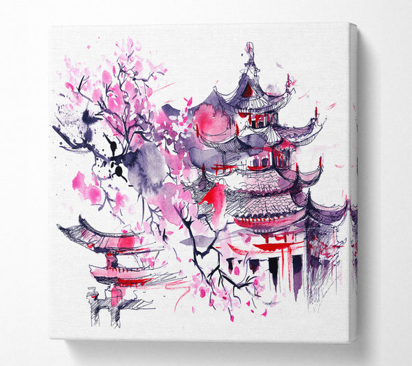 A Square Canvas Print Showing Chinese Village Red And Square Wall Art