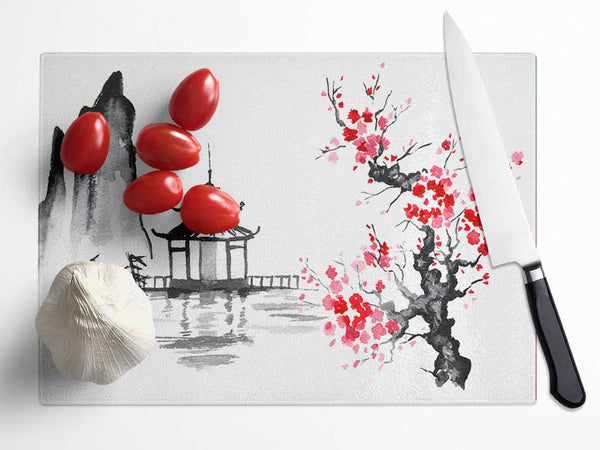 Cherry Blossom Monument Glass Chopping Board